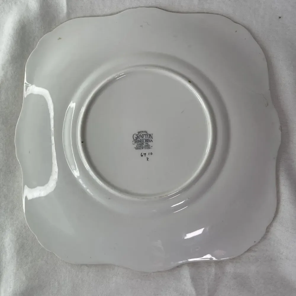 VTG Royal Grafton England Square Scalloped 9” Floral Bone China Side Plate